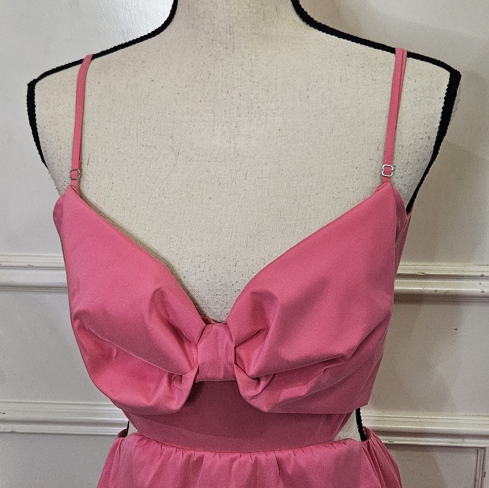 J.Crew Pink Bow-Front Midaxi Dress With Cut-Out Smocked Back,Size 18,NWT - Picture 9 of 16